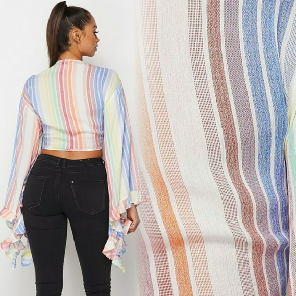 Dance Away Bell Sleeve Stripe Tie Top - Picture 3 of 3